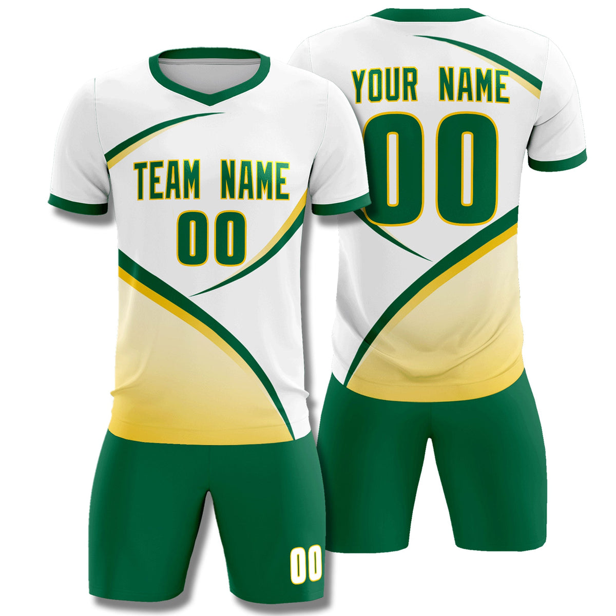 Custom White Kelly Green Color Block Training Uniform For Men Football Kits Jersey