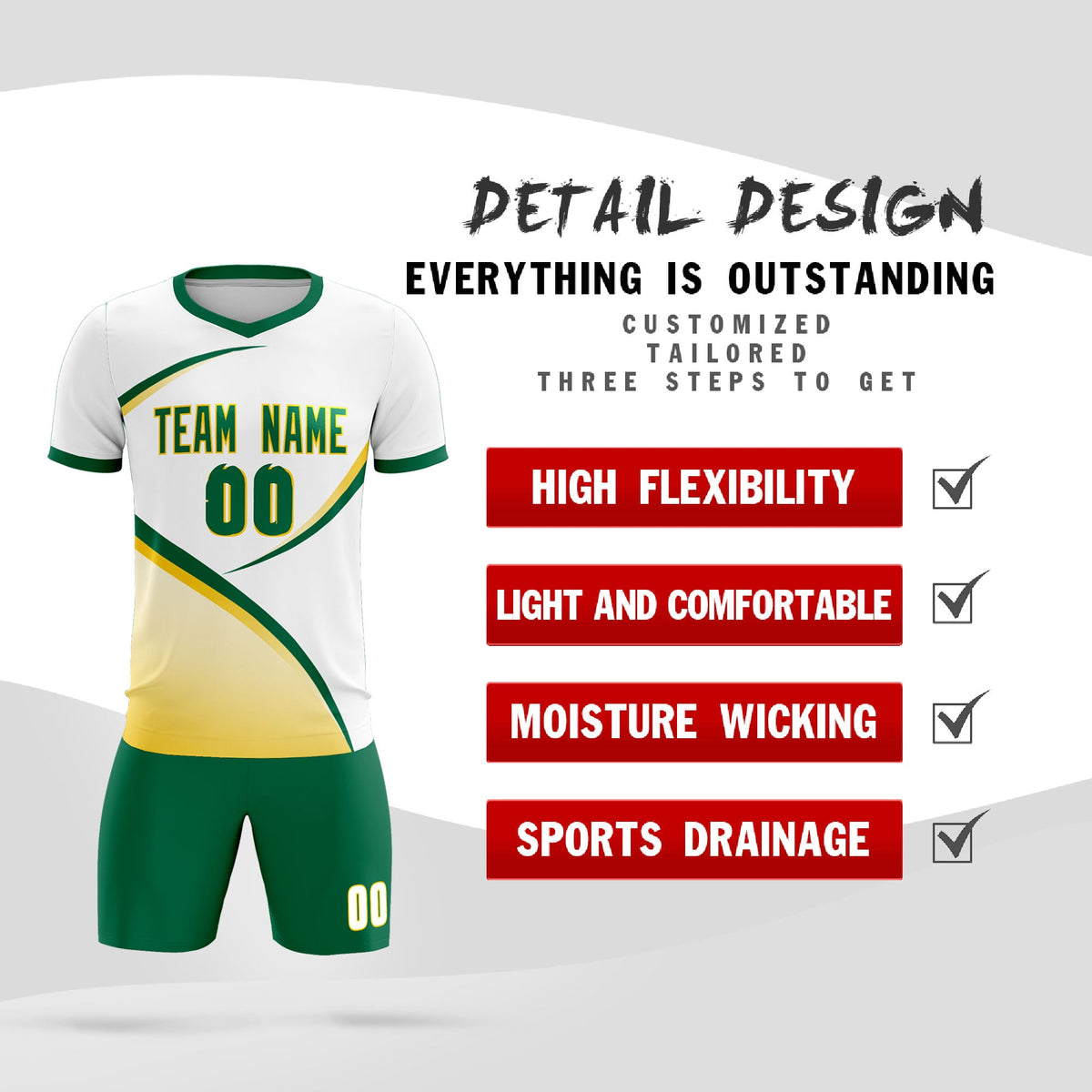 Custom White Kelly Green Color Block Training Uniform For Men Soccer Sets Jersey
