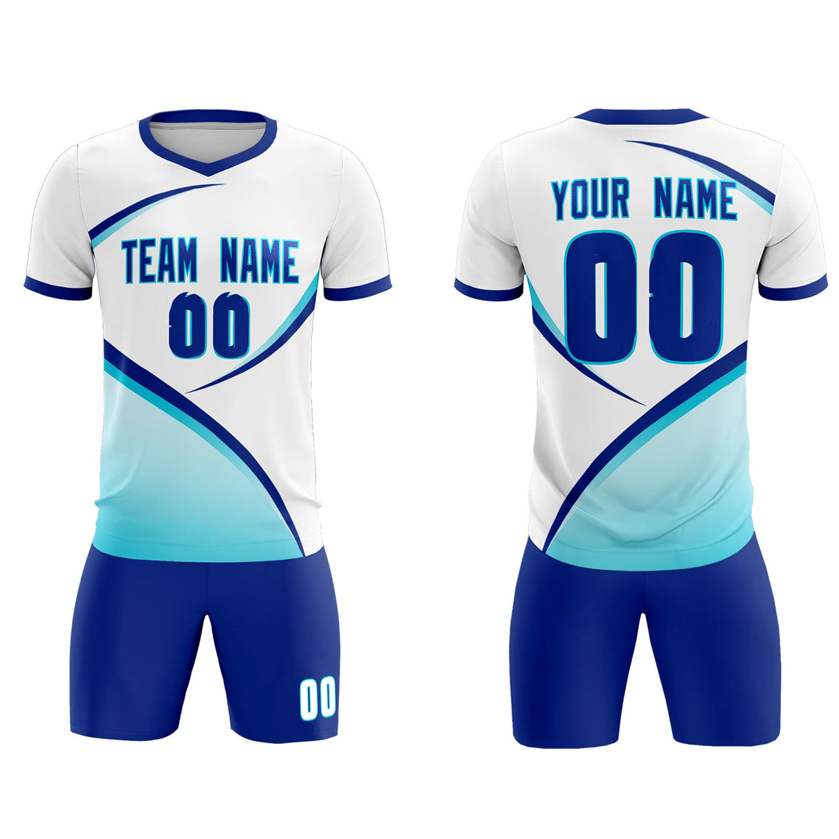 Custom White Sky Blue Color Block Training Uniform For Men Soccer Sets Jersey