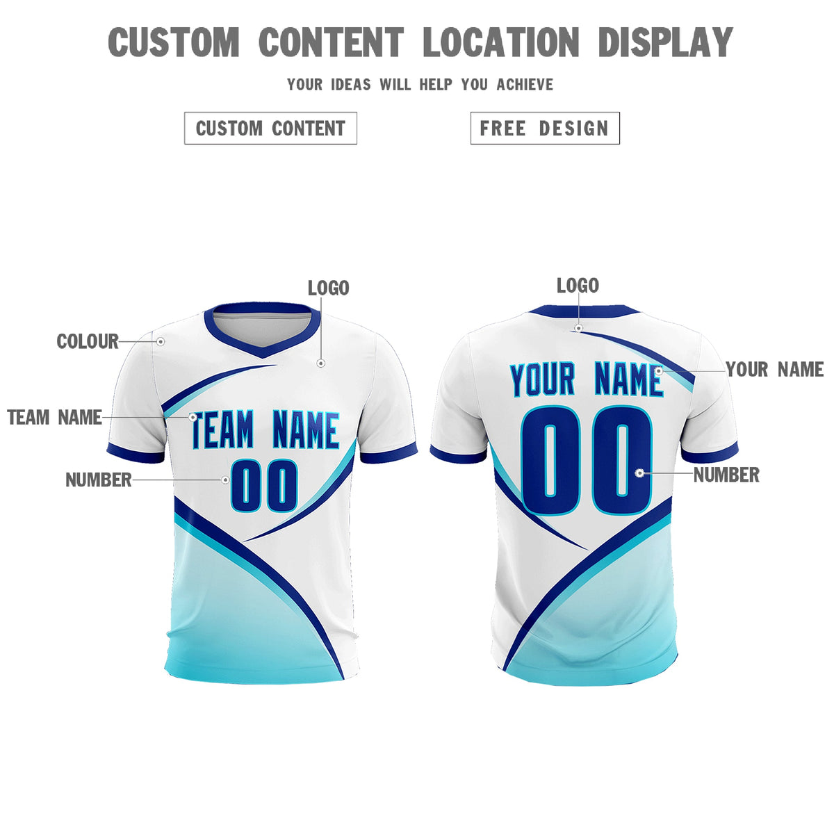 Custom White Sky Blue Color Block Training Uniform For Men Football Kits Jersey