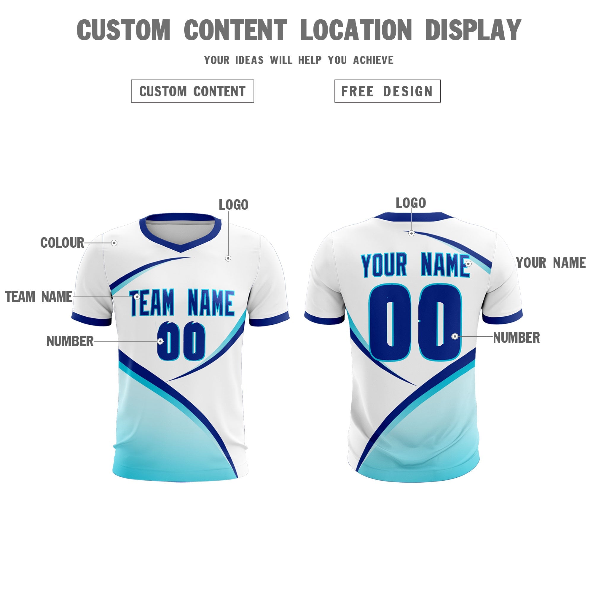 Custom White Sky Blue Color Block Training Uniform For Men Soccer Sets Jersey