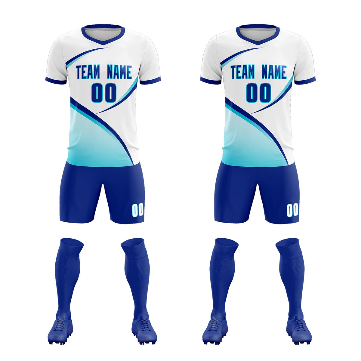 Custom White Sky Blue Color Block Training Uniform For Men Football Kits Jersey
