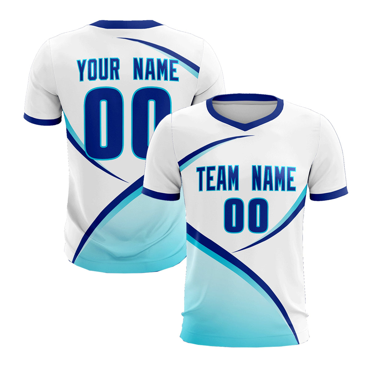 Custom White Sky Blue Color Block Training Uniform For Men Football Kits Jersey