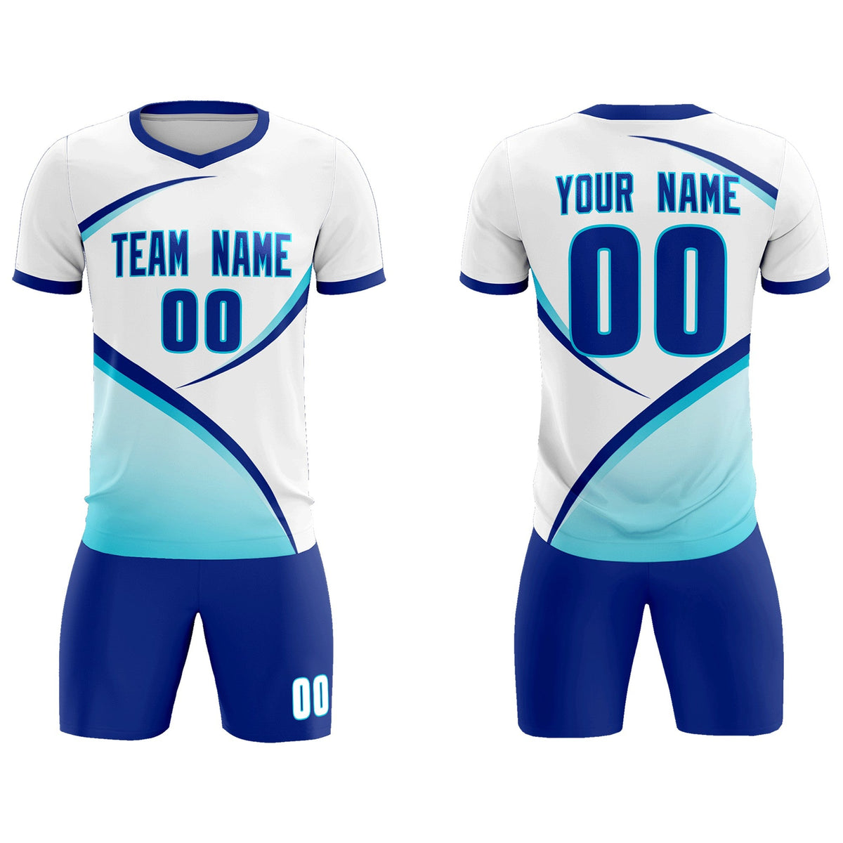 Custom White Sky Blue Color Block Training Uniform For Men Football Kits Jersey