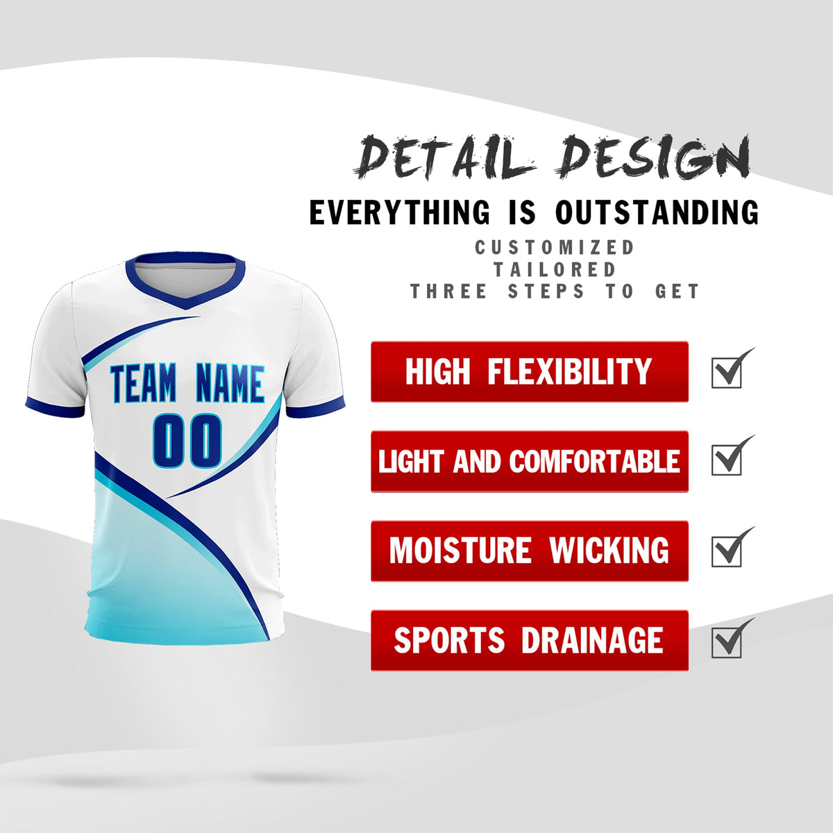 Custom White Sky Blue Color Block Training Uniform For Men Football Kits Jersey