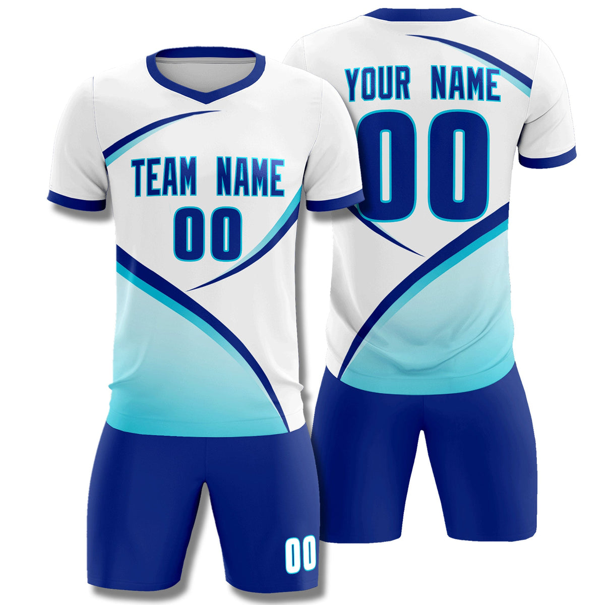 Custom White Sky Blue Color Block Training Uniform For Men Football Kits Jersey
