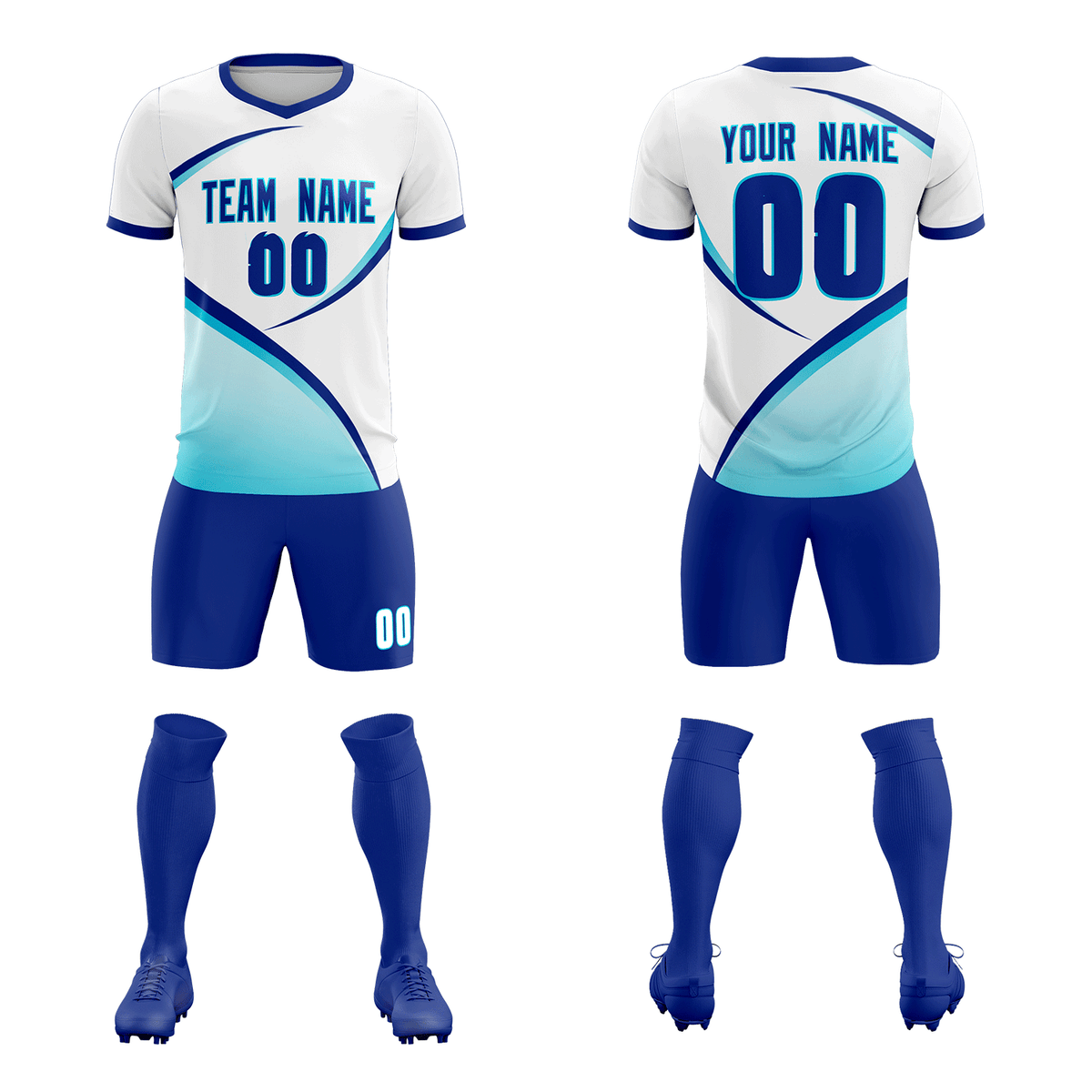 Custom White Sky Blue Color Block Training Uniform For Men Soccer Sets Jersey