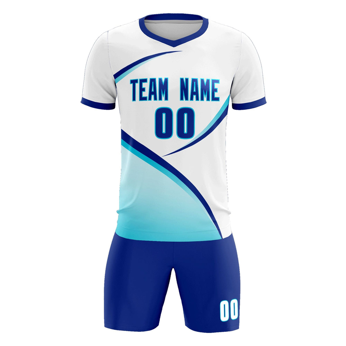 Custom White Sky Blue Color Block Training Uniform For Men Football Kits Jersey