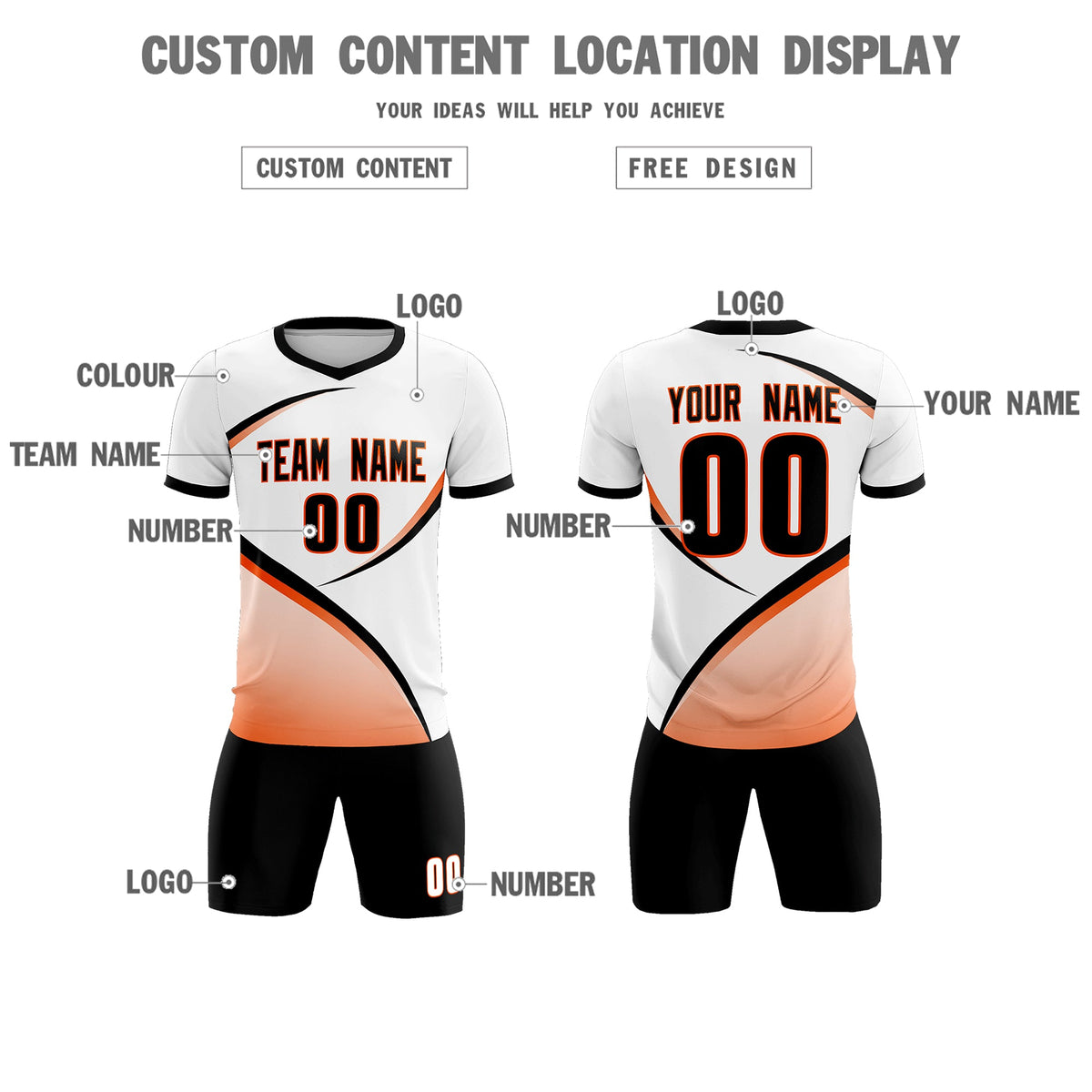 Custom White Black Color Block Training Uniform For Men Football Kits Jersey