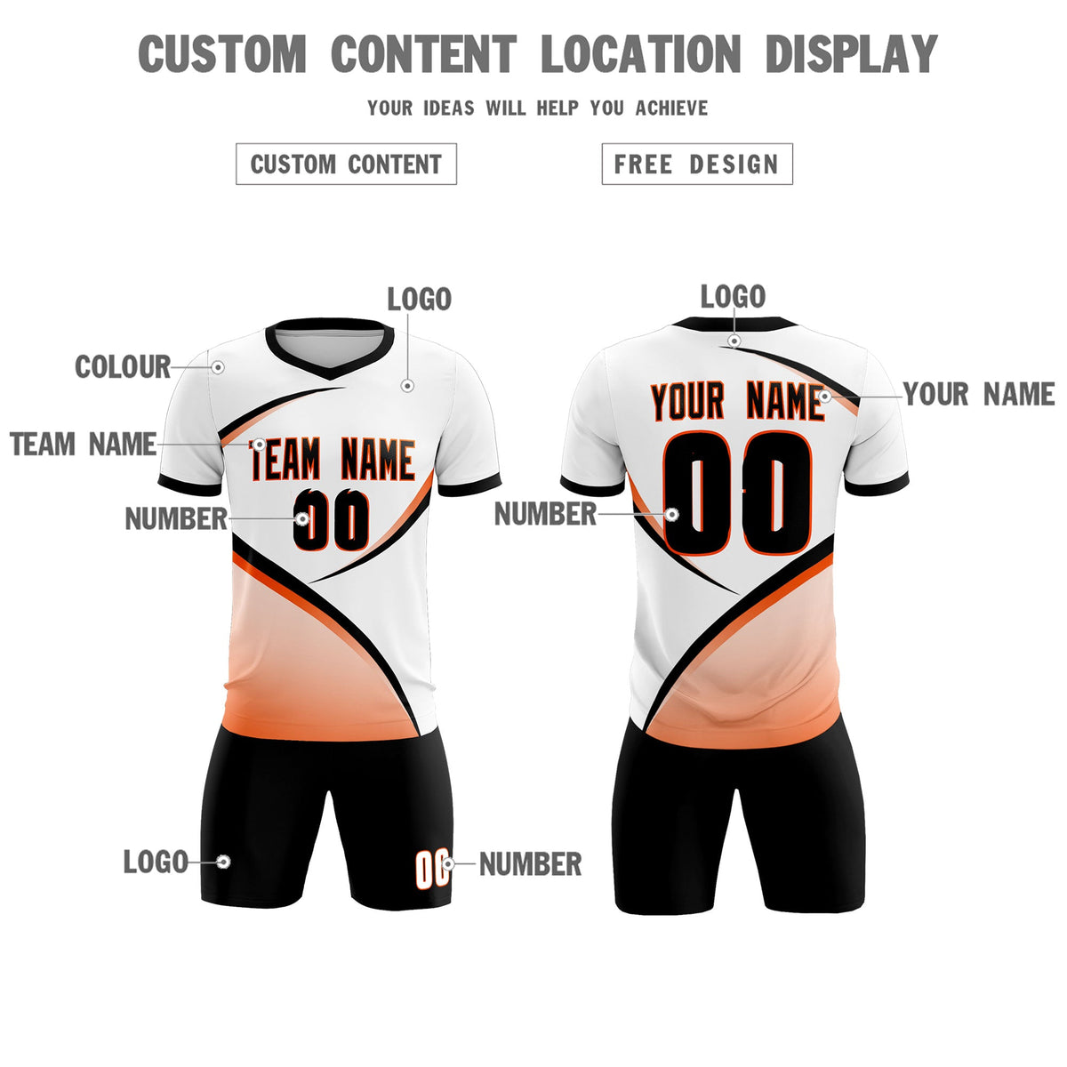 Custom White Black Color Block Training Uniform For Men Soccer Sets Jersey