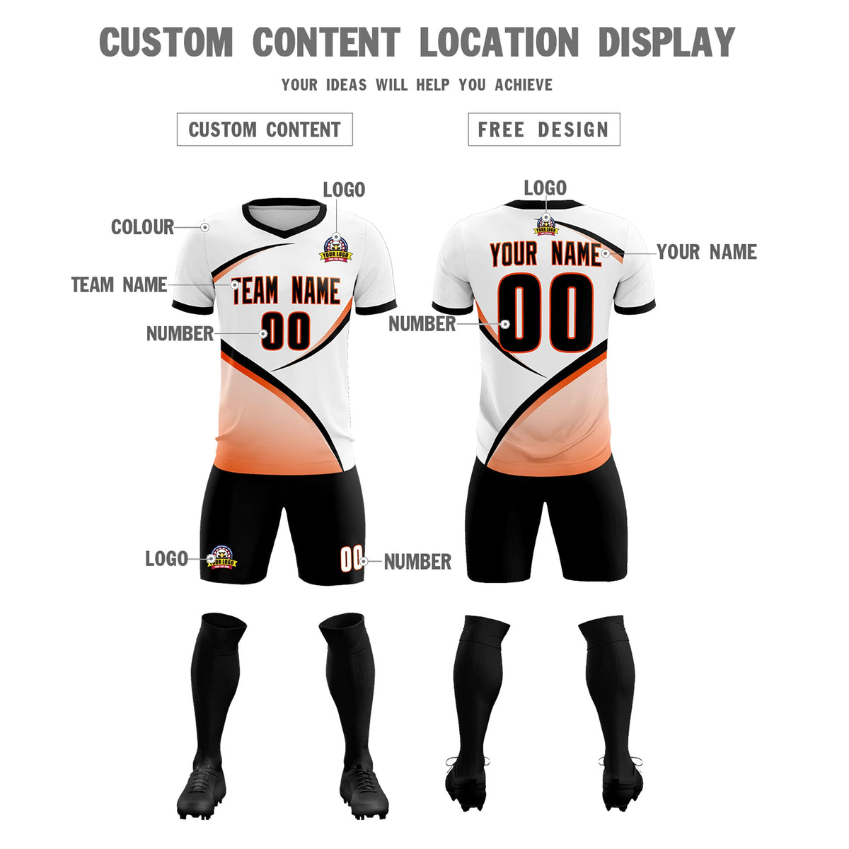 Custom White Black Color Block Training Uniform For Men Football Kits Jersey