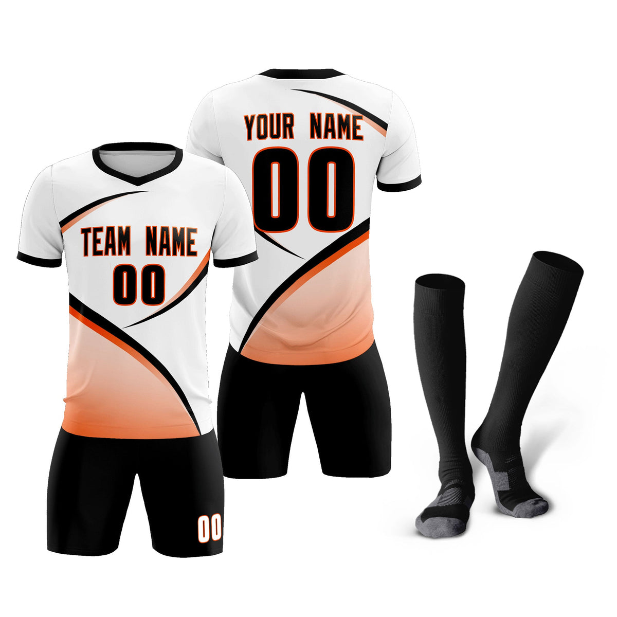 Custom White Black Color Block Training Uniform For Men Football Kits Jersey