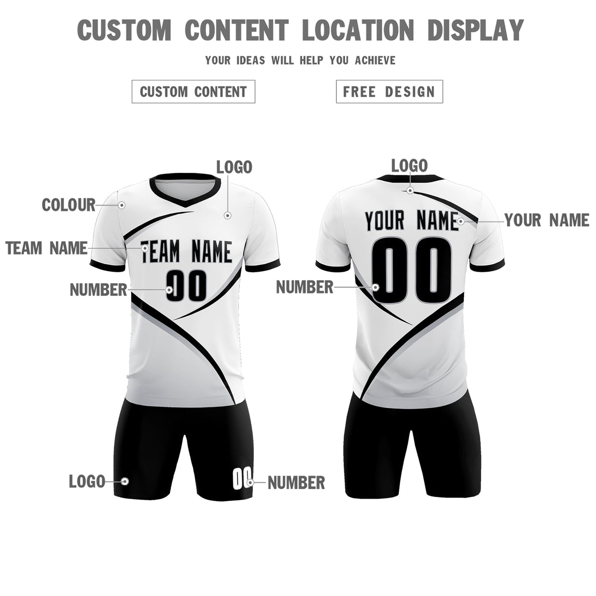 Custom White Black Color Block Training Uniform For Men Football Kits Jersey