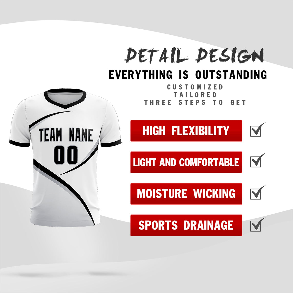 Custom White Black Color Block Training Uniform For Men Football Kits Jersey