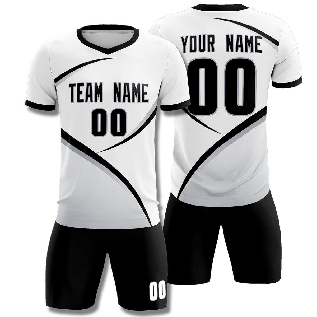 Custom White Black Color Block Training Uniform For Men Football Kits Jersey