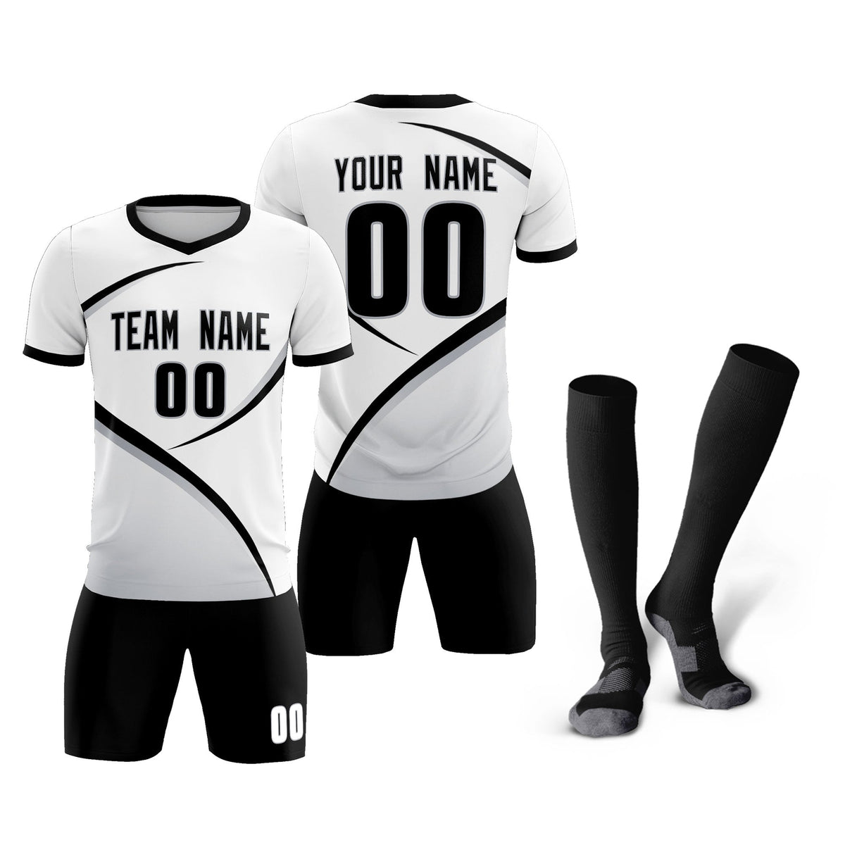Custom White Black Color Block Training Uniform For Men Football Kits Jersey