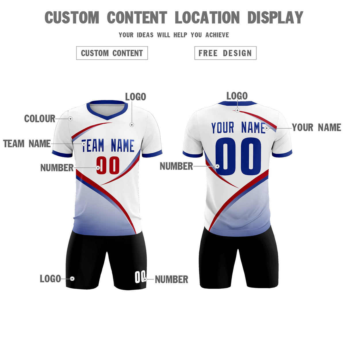 Custom White Royal Color Block Training Uniform For Men Football Kits Jersey