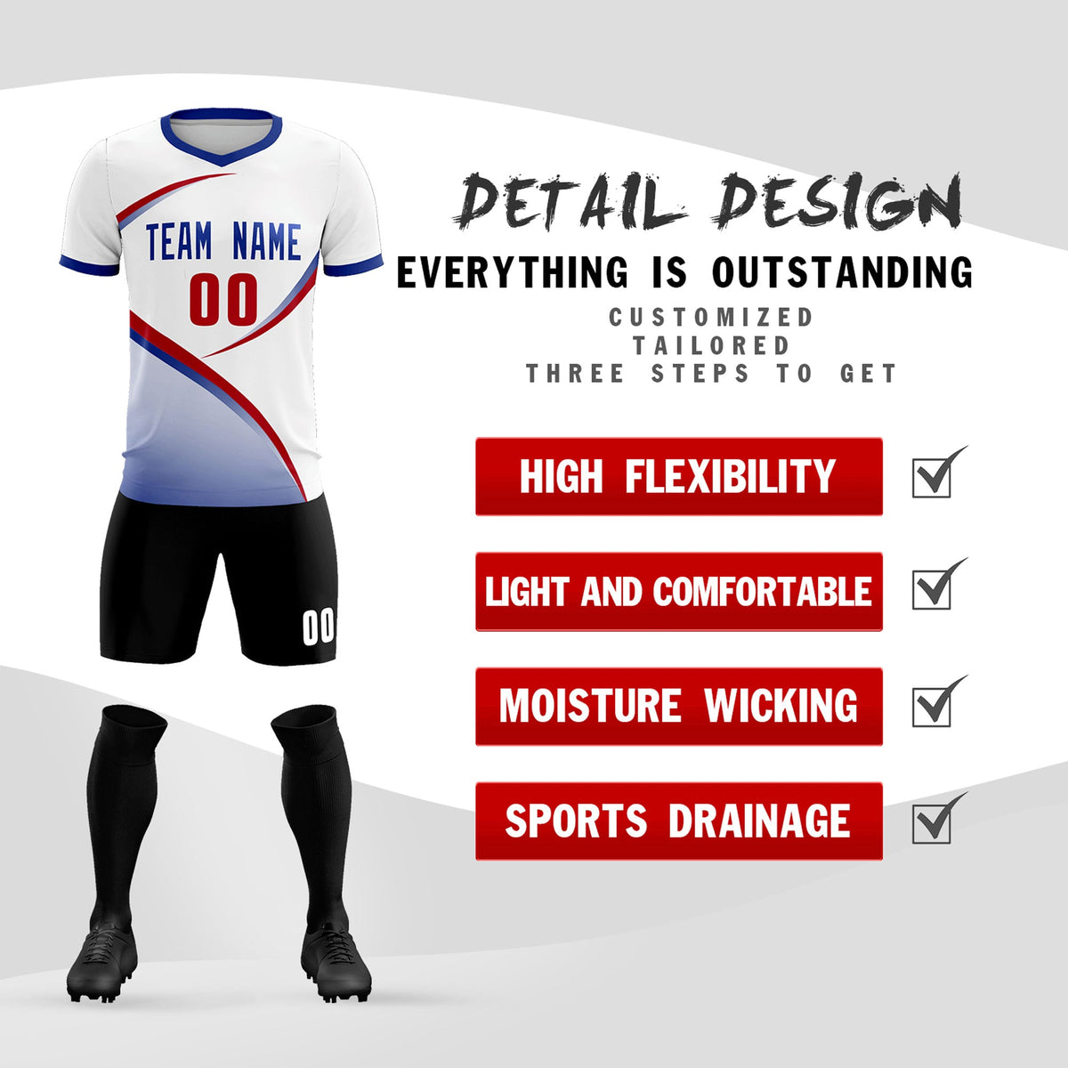 Custom White Royal Color Block Training Uniform For Men Football Kits Jersey