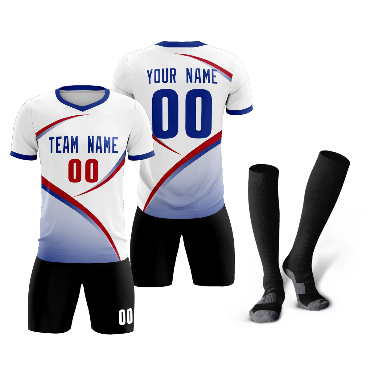 Custom White Royal Color Block Training Uniform For Men Football Kits Jersey