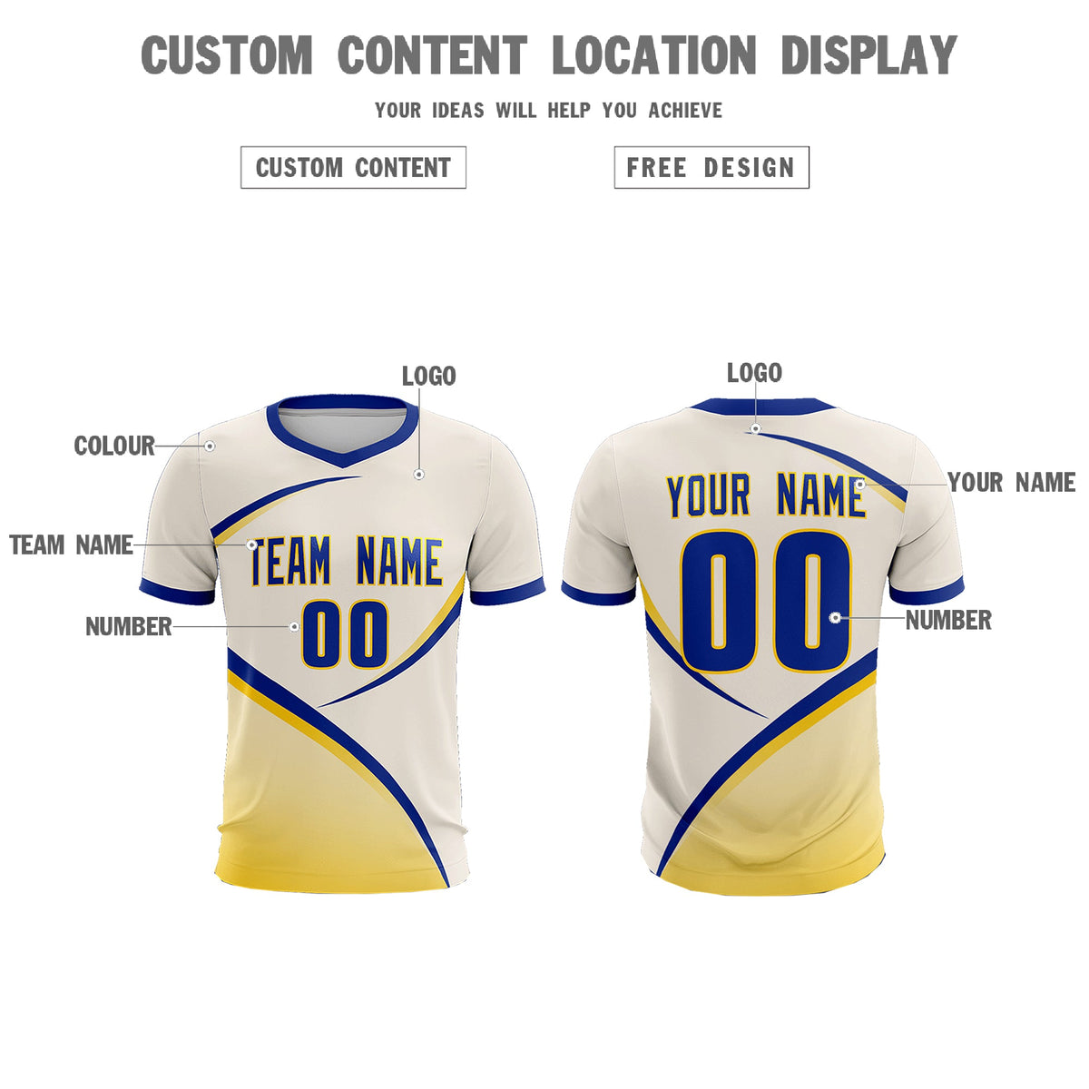 Custom Cream Royal Color Block Training Uniform For Men Football Kits Jersey