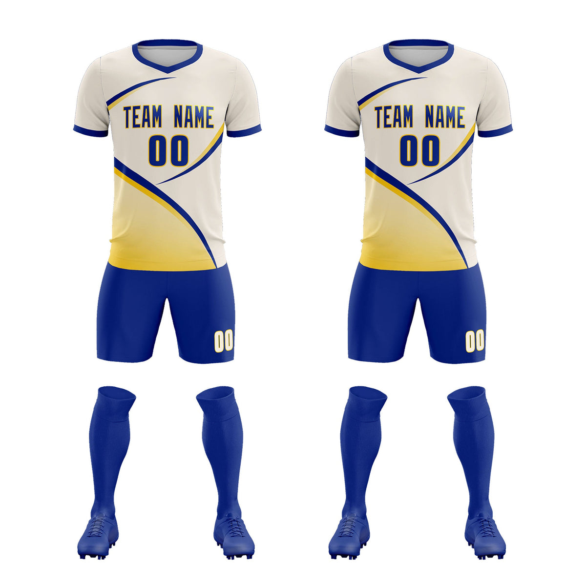 Custom Cream Royal Color Block Training Uniform For Men Football Kits Jersey