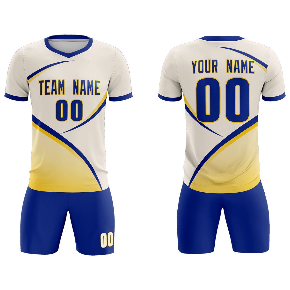 Custom Cream Royal Color Block Training Uniform For Men Football Kits Jersey