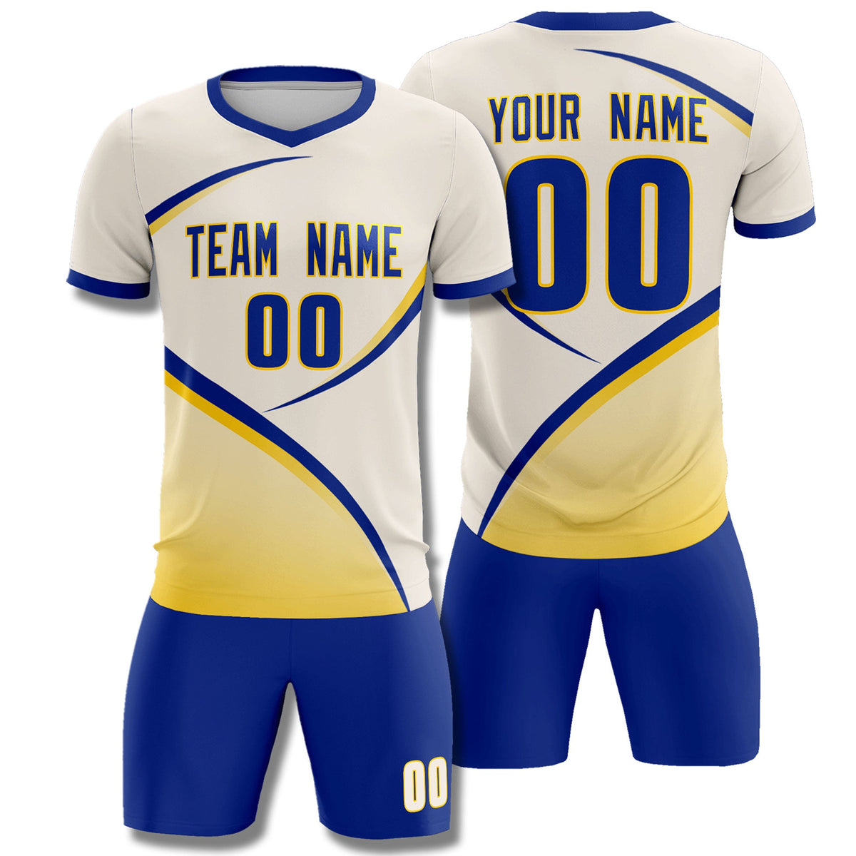 Custom Cream Royal Color Block Training Uniform For Men Football Kits Jersey