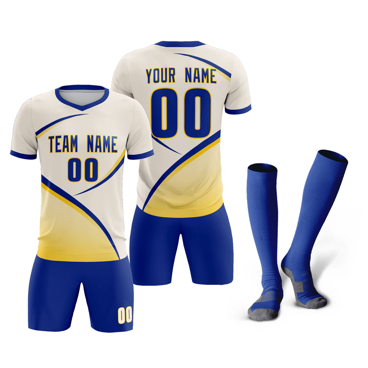 Custom Cream Royal Color Block Training Uniform For Men Football Kits Jersey
