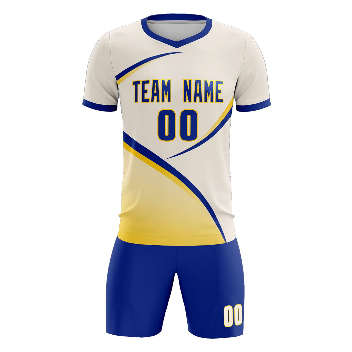 Custom Cream Royal Color Block Training Uniform For Men Football Kits Jersey