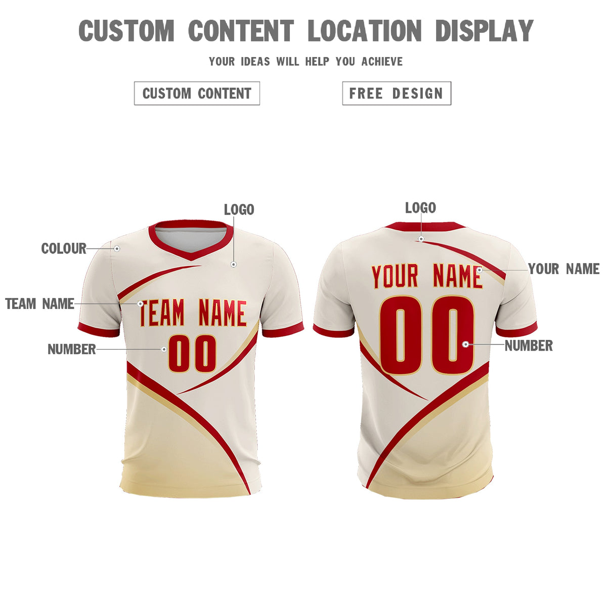 Custom Cream Red Color Block Training Uniform For Men Football Kits Jersey