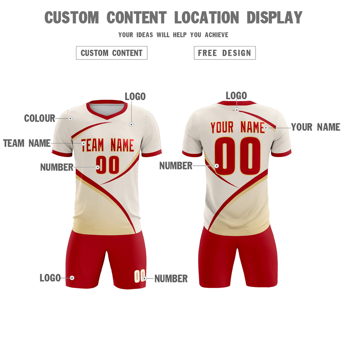 Custom Cream Red Color Block Training Uniform For Men Football Kits Jersey