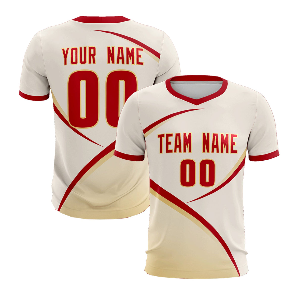 Custom Cream Red Color Block Training Uniform For Men Football Kits Jersey