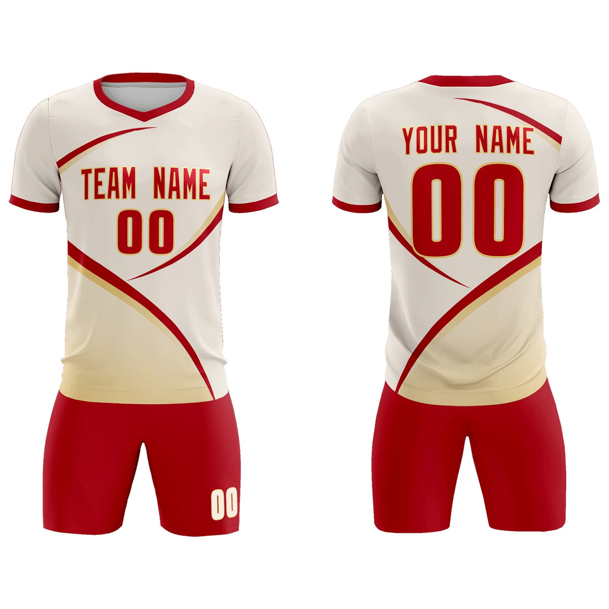 Custom Cream Red Color Block Training Uniform For Men Football Kits Jersey