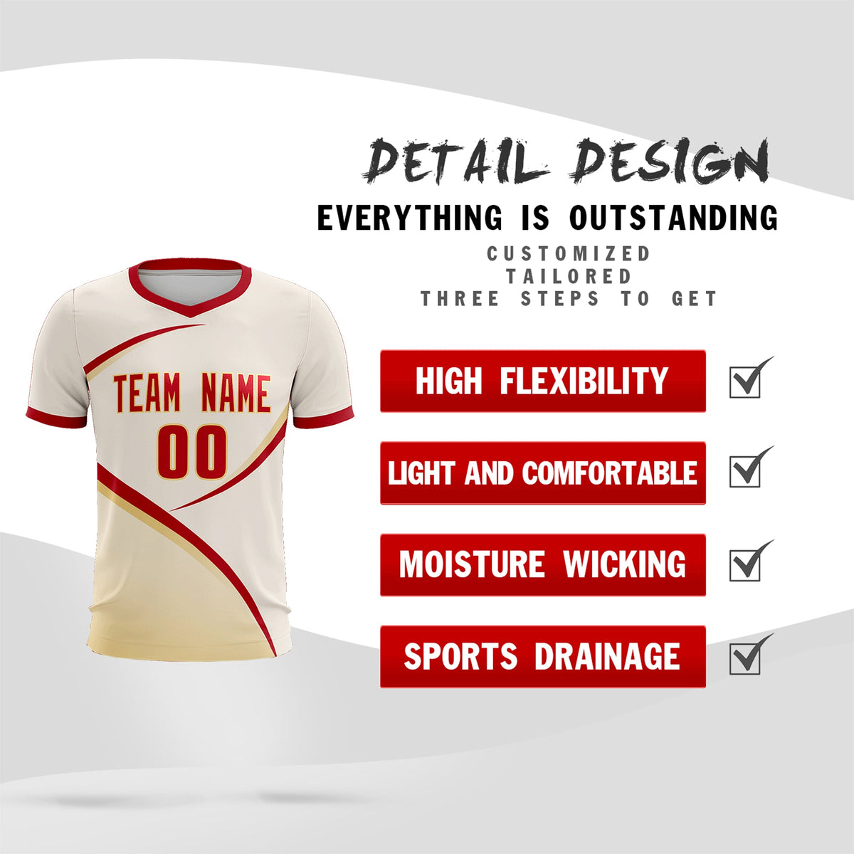 Custom Cream Red Color Block Training Uniform For Men Football Kits Jersey
