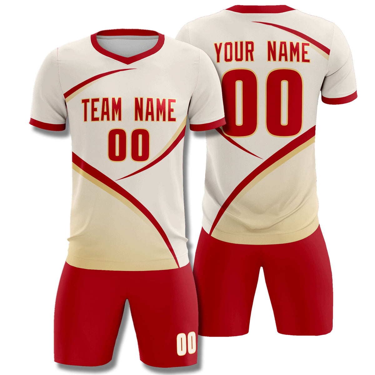 Custom Cream Red Color Block Training Uniform For Men Football Kits Jersey