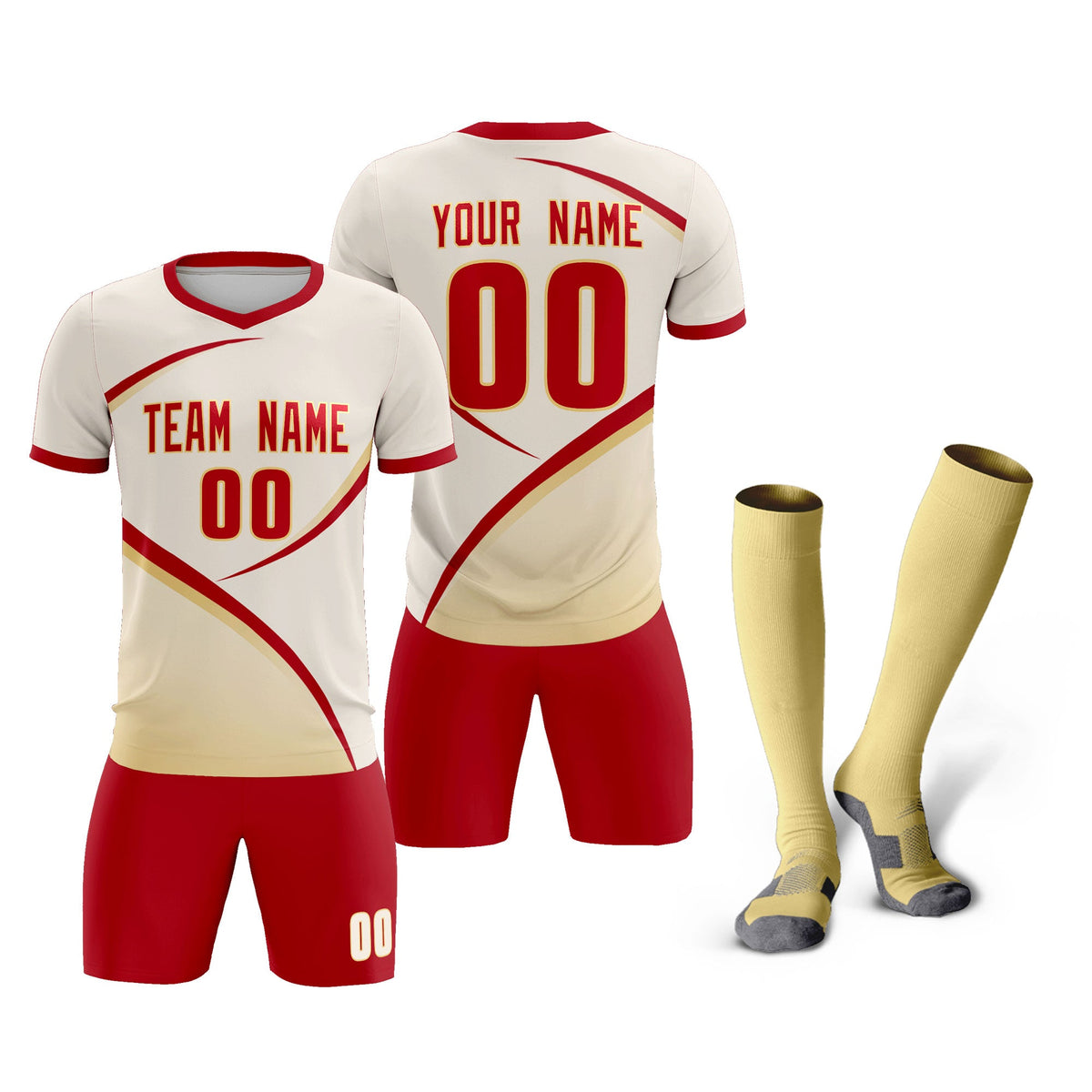 Custom Cream Red Color Block Training Uniform For Men Football Kits Jersey