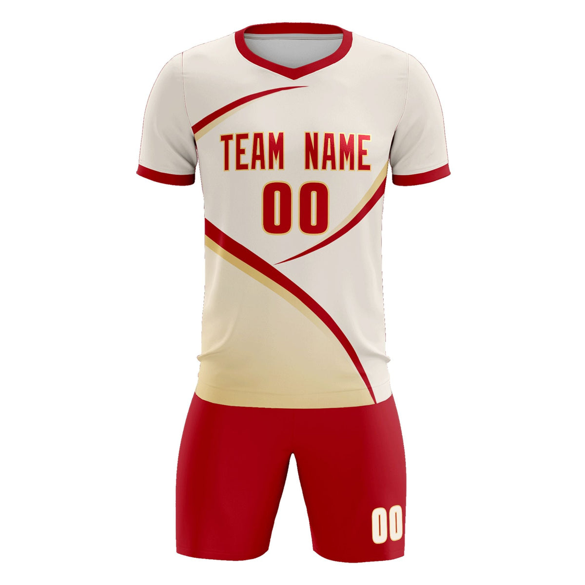 Custom Cream Red Color Block Training Uniform For Men Football Kits Jersey