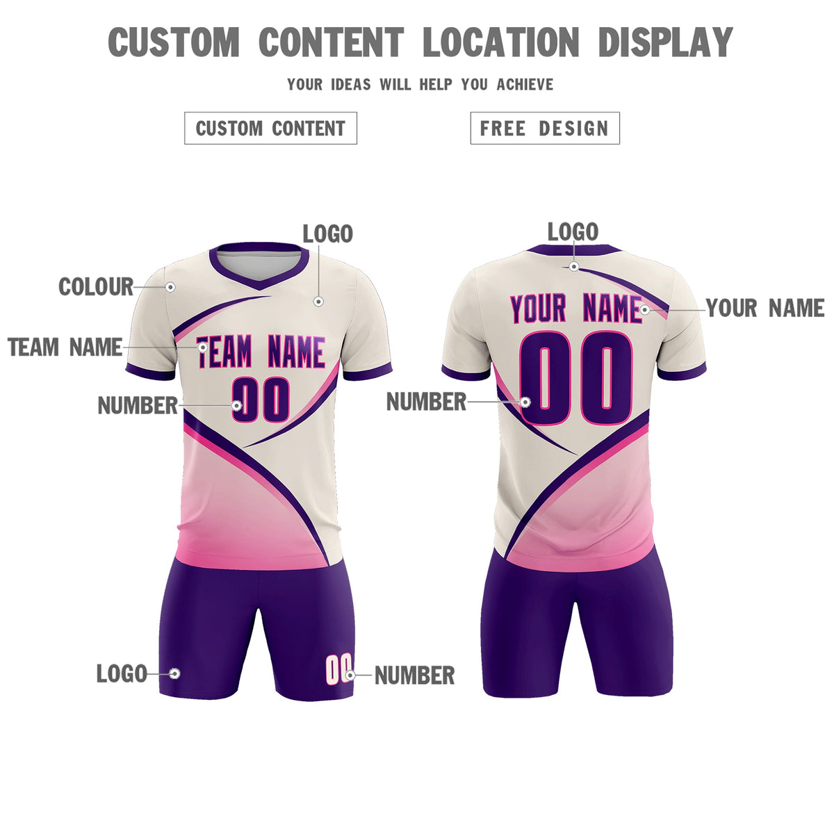 Custom Cream Purple Color Block Training Uniform For Men Football Kits Jersey