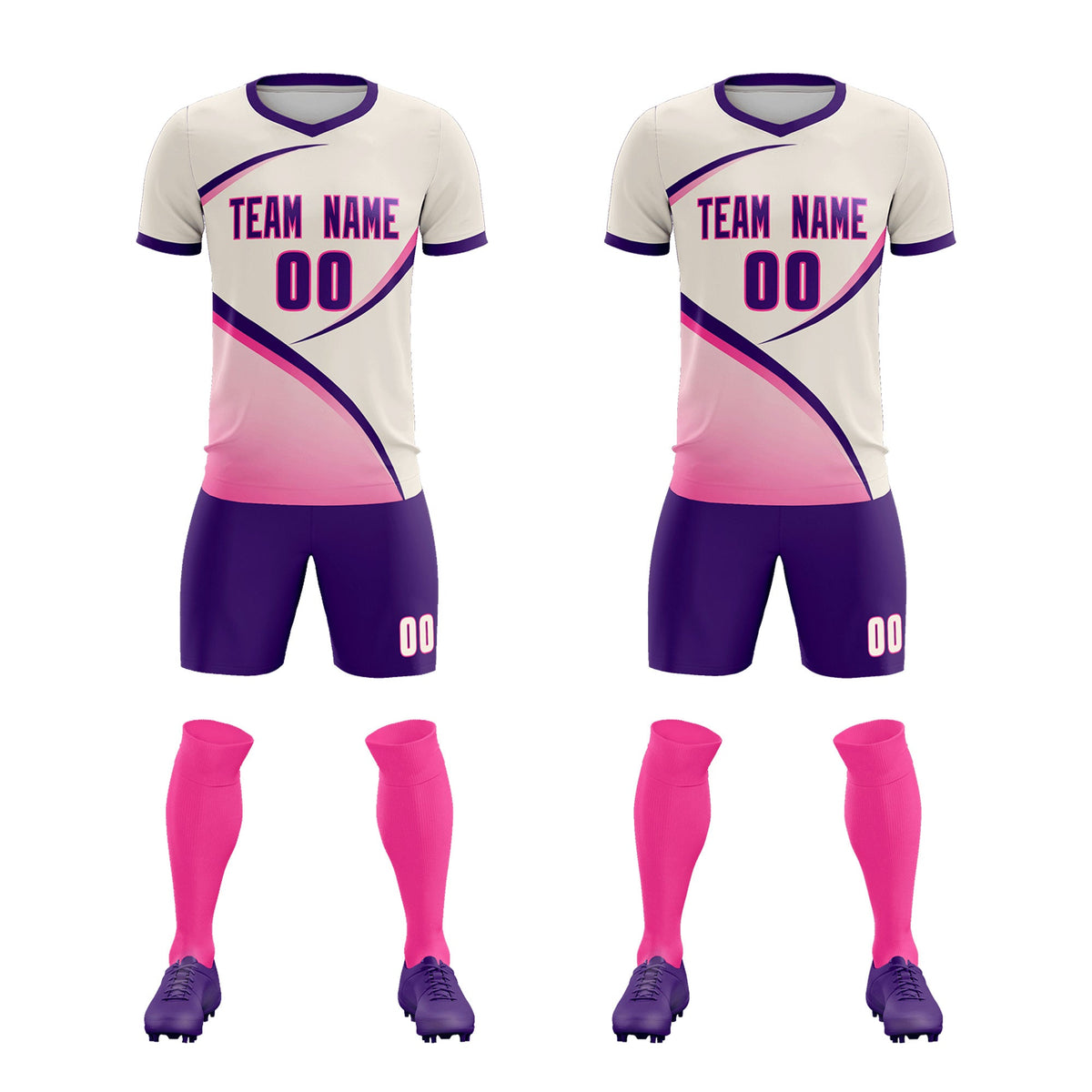 Custom Cream Purple Color Block Training Uniform For Men Football Kits Jersey
