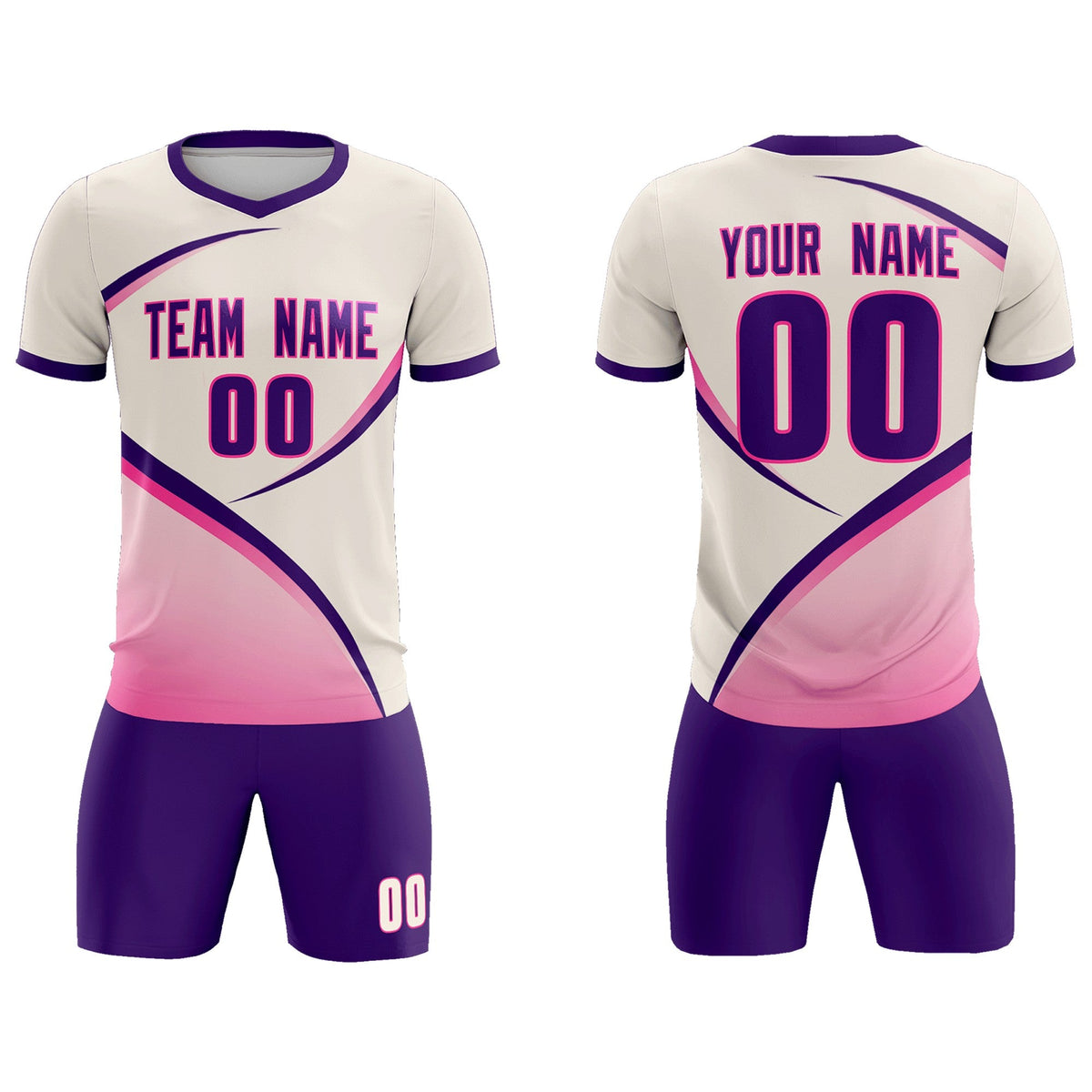 Custom Cream Purple Color Block Training Uniform For Men Football Kits Jersey