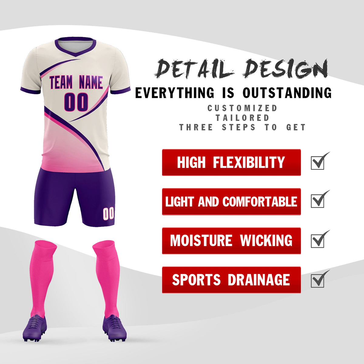 Custom Cream Purple Color Block Training Uniform For Men Football Kits Jersey