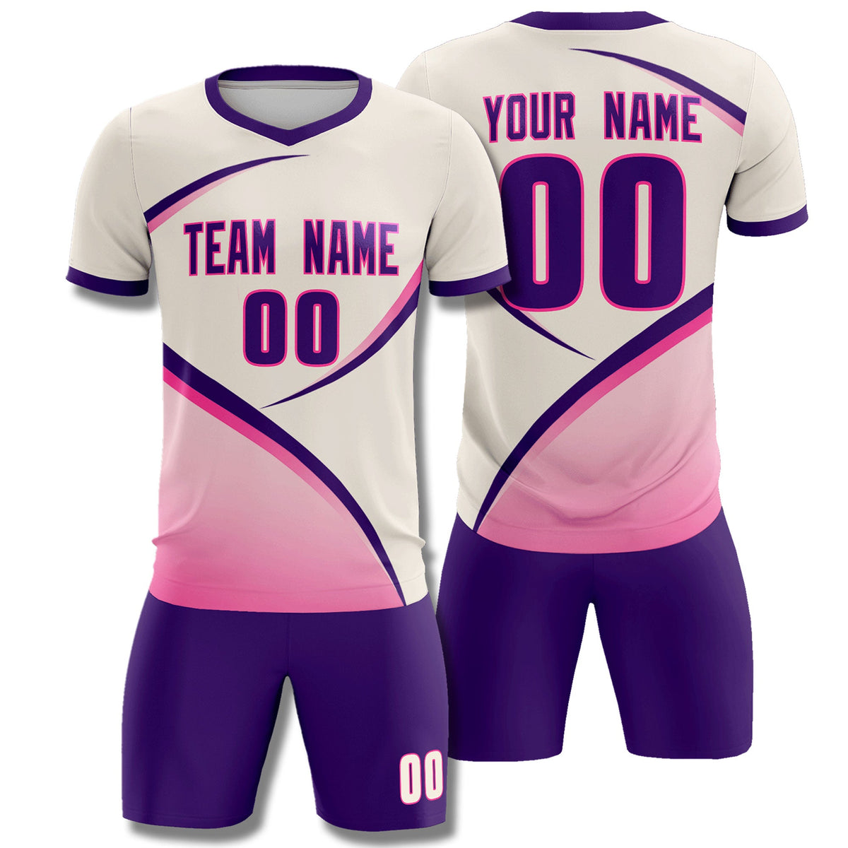 Custom Cream Purple Color Block Training Uniform For Men Football Kits Jersey