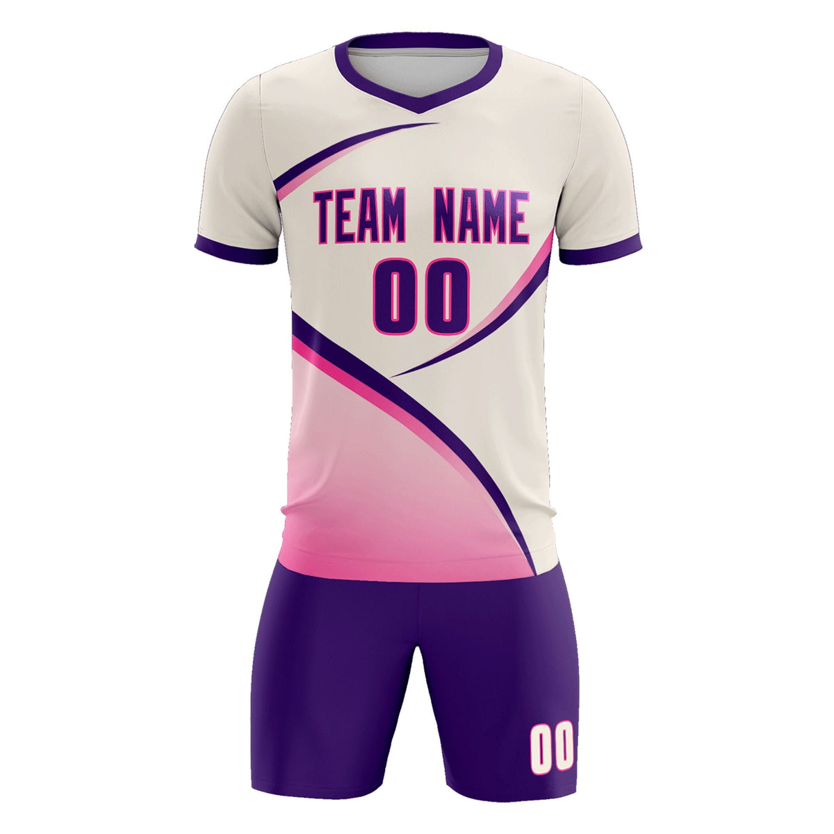 Custom Cream Purple Color Block Training Uniform For Men Football Kits Jersey