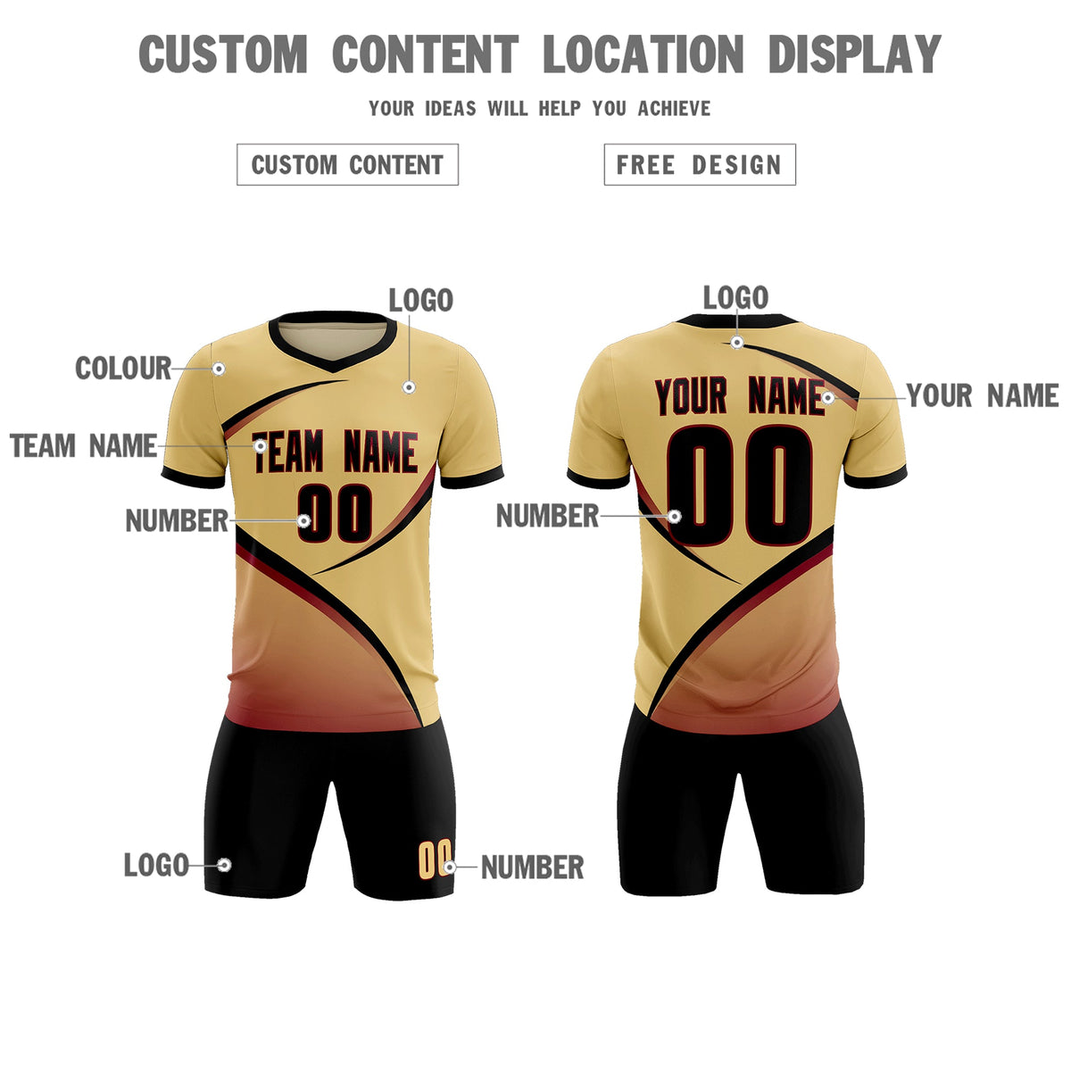 Custom Khaki Black Color Block Training Uniform For Men Football Kits Jersey