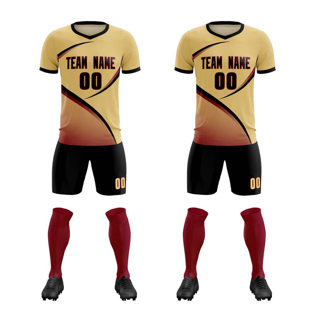 Custom Khaki Black Color Block Training Uniform For Men Football Kits Jersey