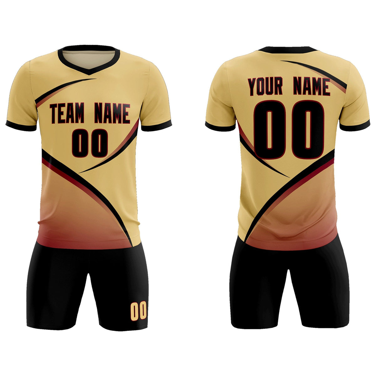 Custom Khaki Black Color Block Training Uniform For Men Football Kits Jersey