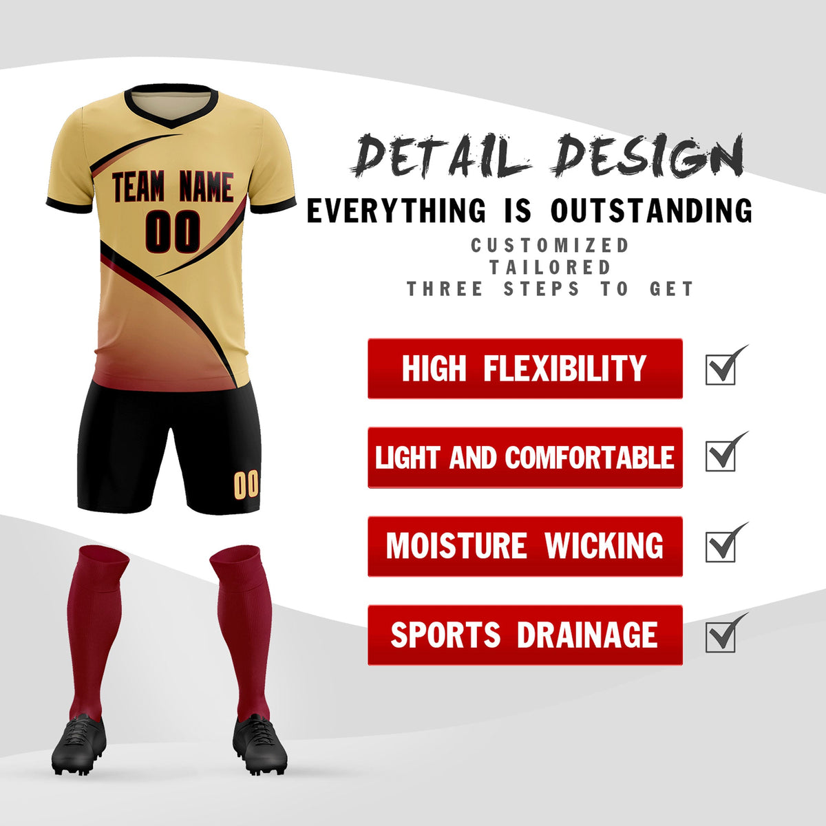 Custom Khaki Black Color Block Training Uniform For Men Football Kits Jersey