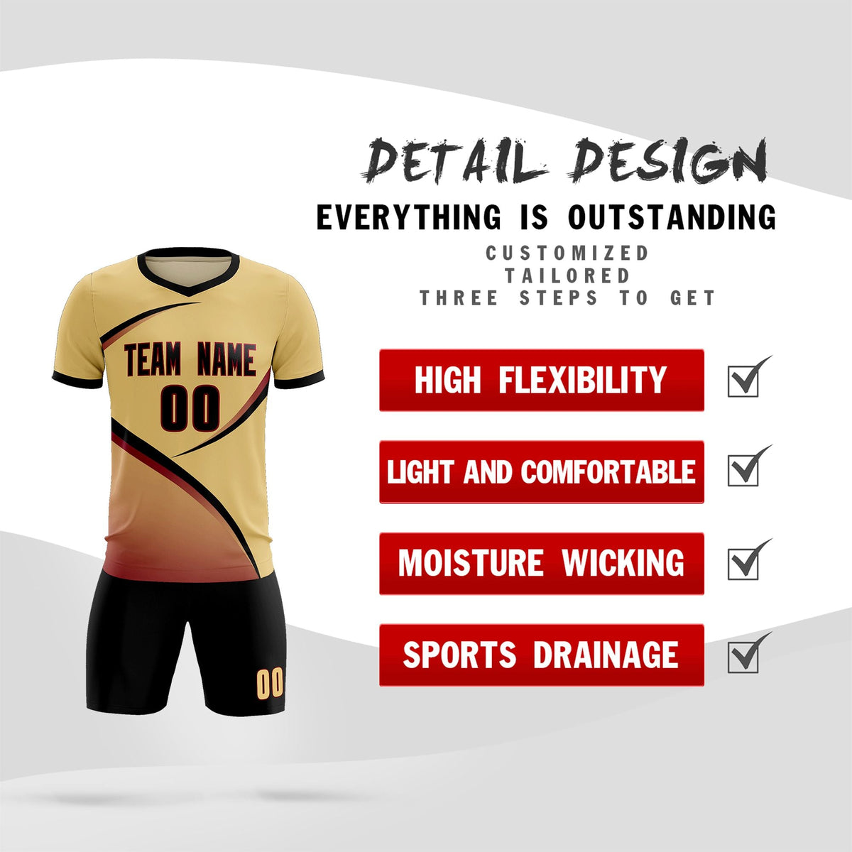 Custom Khaki Black Color Block Training Uniform For Men Football Kits Jersey