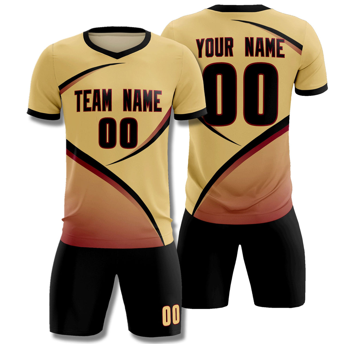 Custom Khaki Black Color Block Training Uniform For Men Football Kits Jersey