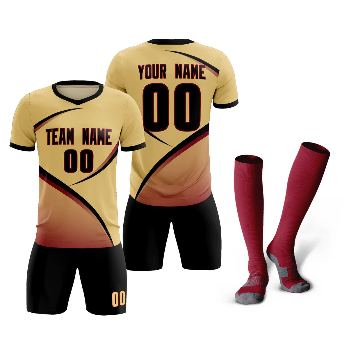Custom Khaki Black Color Block Training Uniform For Men Football Kits Jersey
